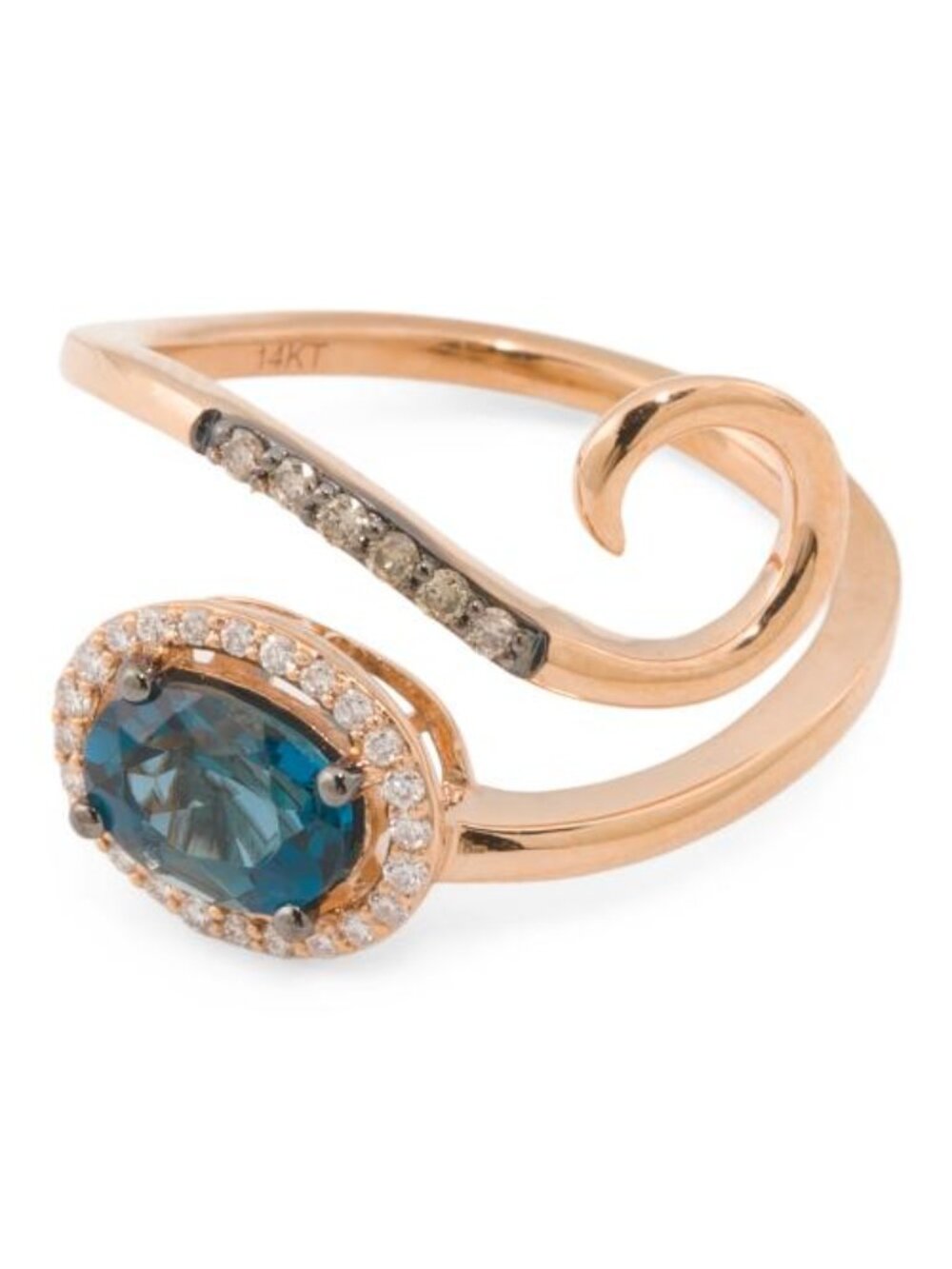 LE VIAN Made In Thailand 14kt Rose Gold Deep Blue Topaz Free Form Ring